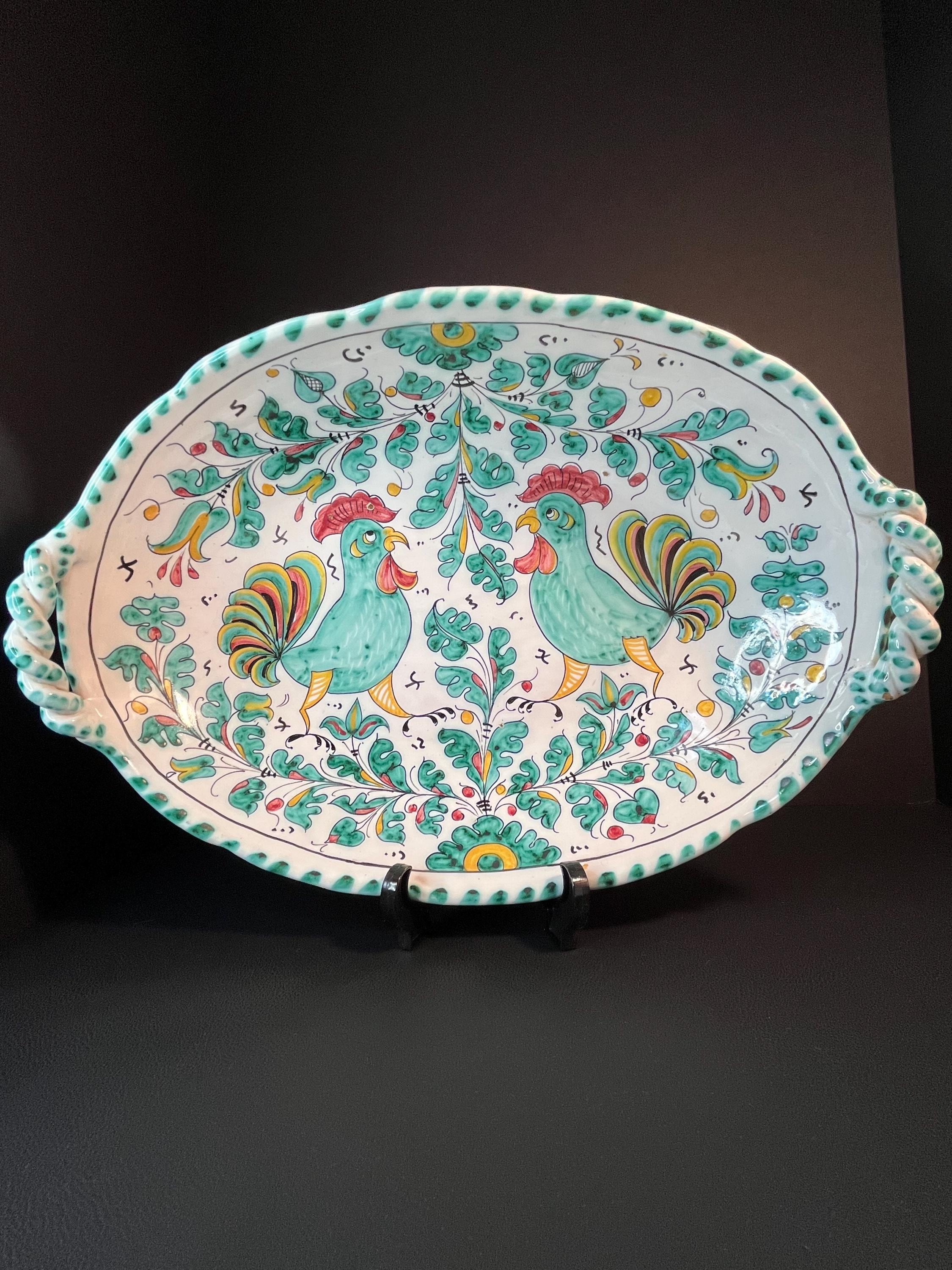 Grazia Deruta Italian Orvieto Green Rooster Majolica Signed