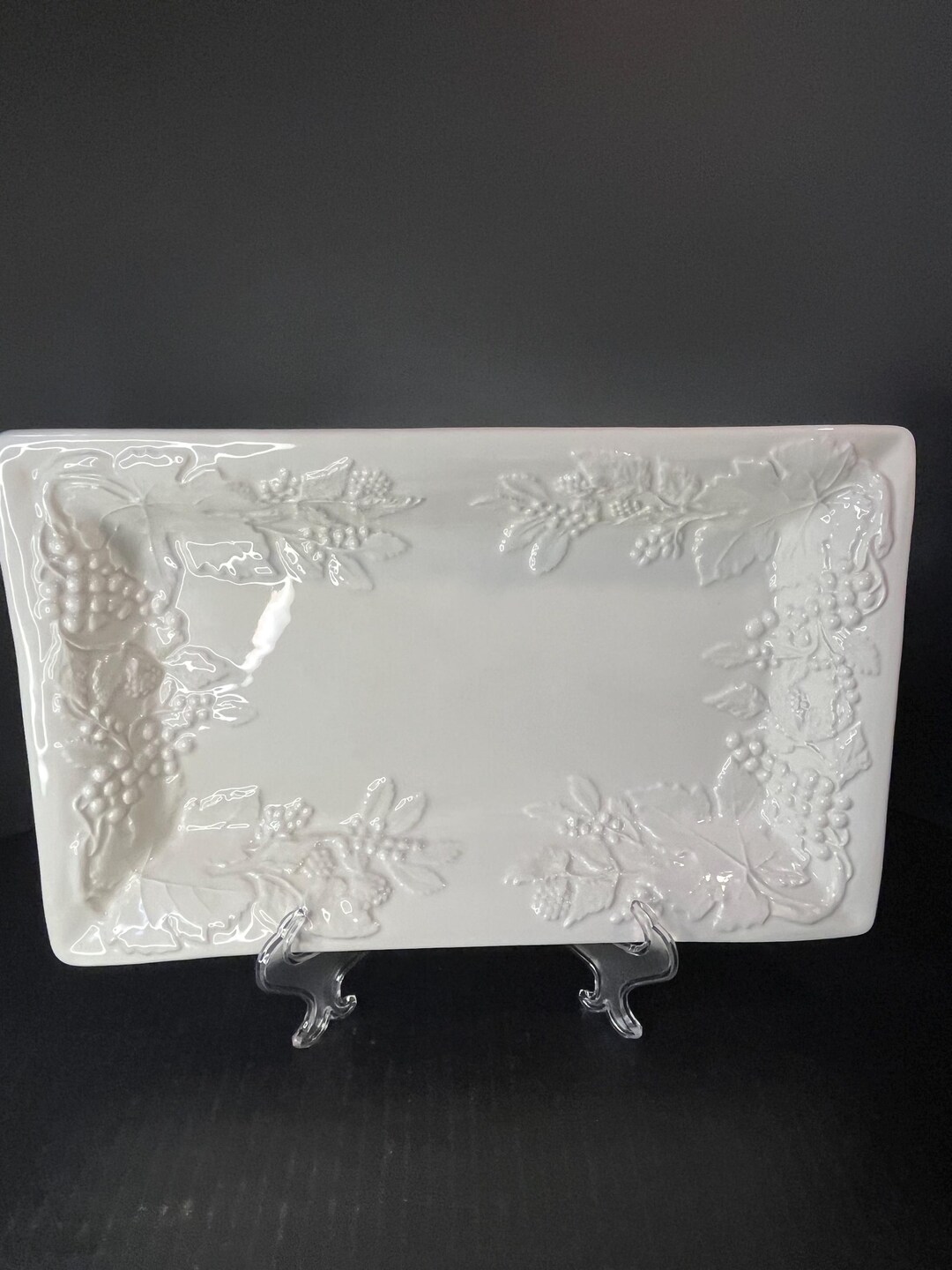 Vintage White Ceramic Grape Motif