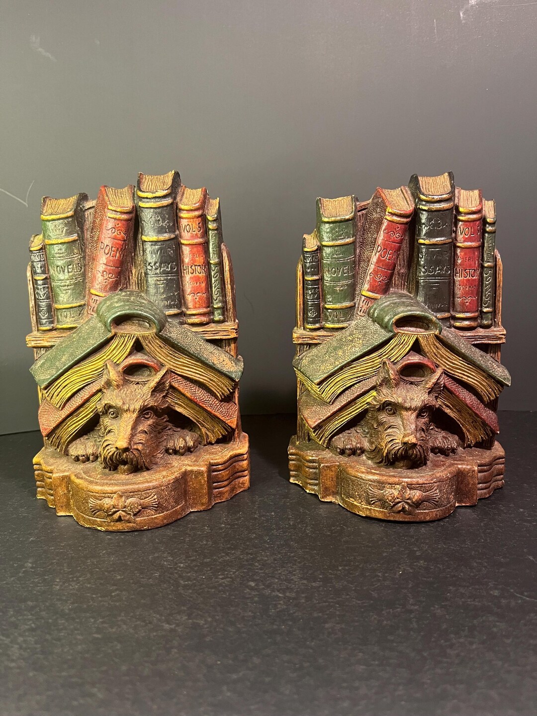 アンティーク　Book オブジェ Vintage Wood Syroco Scottish Terrier Bookends - Etsy