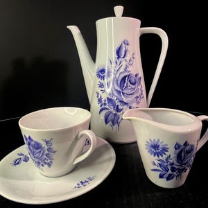 Seltmann Weiden K Bavaria W Germany  Five Piece Coffee Set CORA Blue Floral Pattern