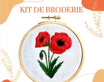 Kit Fleur du Mois « un rêve d’amour » Initiation à la Broderie Florale  - fleur sur mois - fleur de naissance - broderie coquelicot - pavot