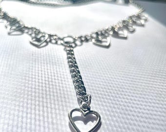Silver Band of Hearts Adjustable Thigh Chain. Leg Jewelry for Women and Girls, Heart Shaped Silver Jewelry