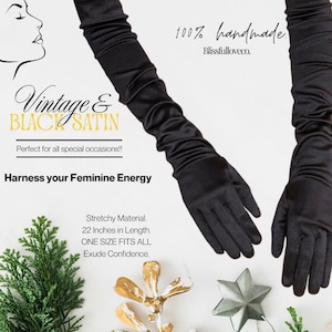 Vintage satijnen ellebooghandschoenen, stretch Bridgerton-stijl