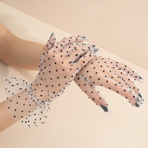 White Mesh Polka Dot Gloves, Gloves for Women, Costume Wear, Night Out Wear, Fashion Gloves, 90s Inspired Gloves