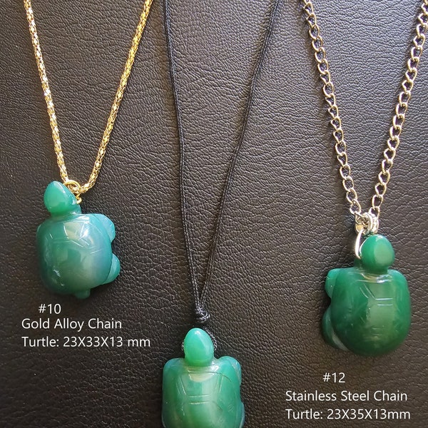 Medium Size 33X23X13 mm Turtle Necklace Hand Carved Green Agate Free Gift Box