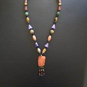 Jasper Pendant and Multi-gemstone Fashion Necklace 24"