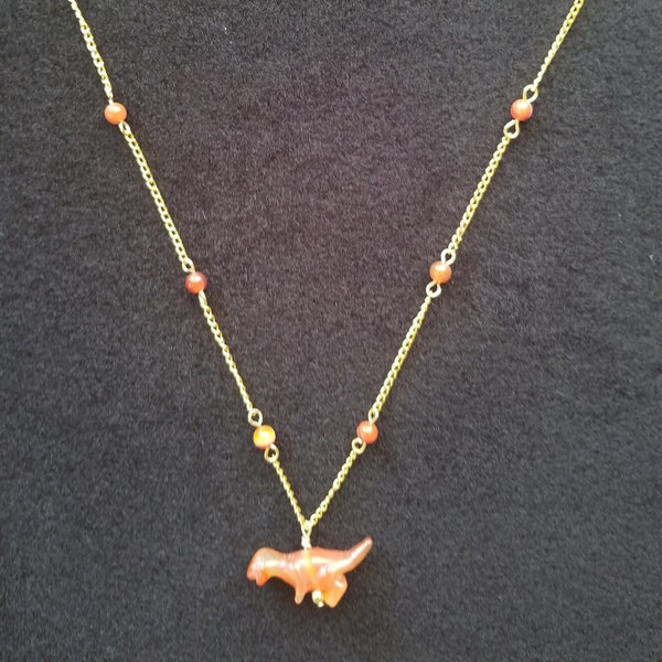 Red Agate Carved Dinosaur Necklace