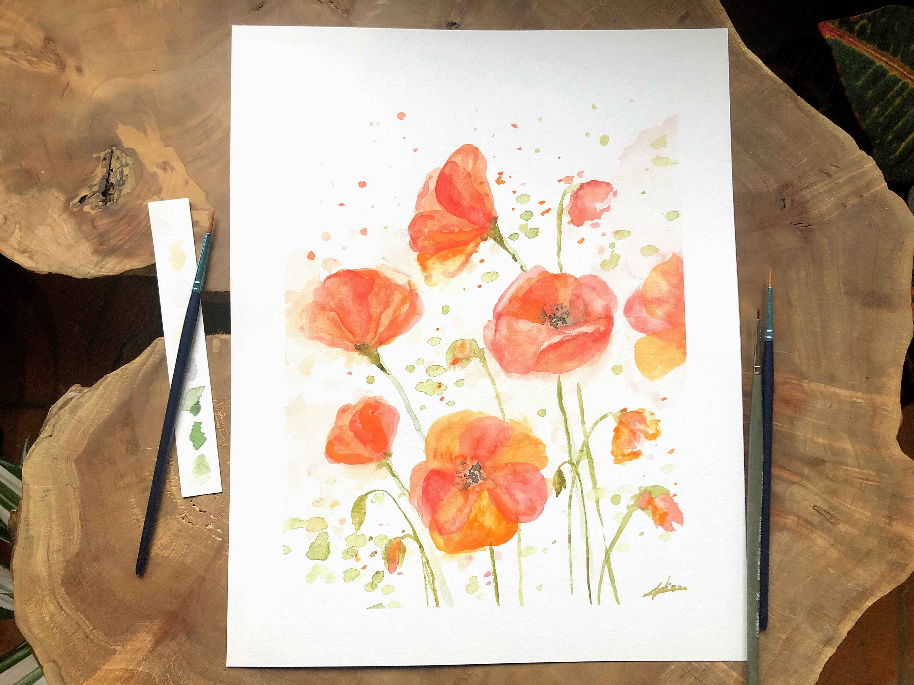 Aquarelle Coquelicot, Peinture Fleur Rouge Originale, Unique