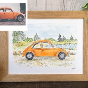 Verniciatura auto personalizzata, acquerello dipinto a mano da foto, regalo per appassionati di auto, auto d'epoca o da collezione