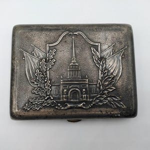 Portasigari sovietico d'epoca, Ammiragliato di Leningrado, Portasigari in metallo, Scatola per sigarette, Portasigari antico 4