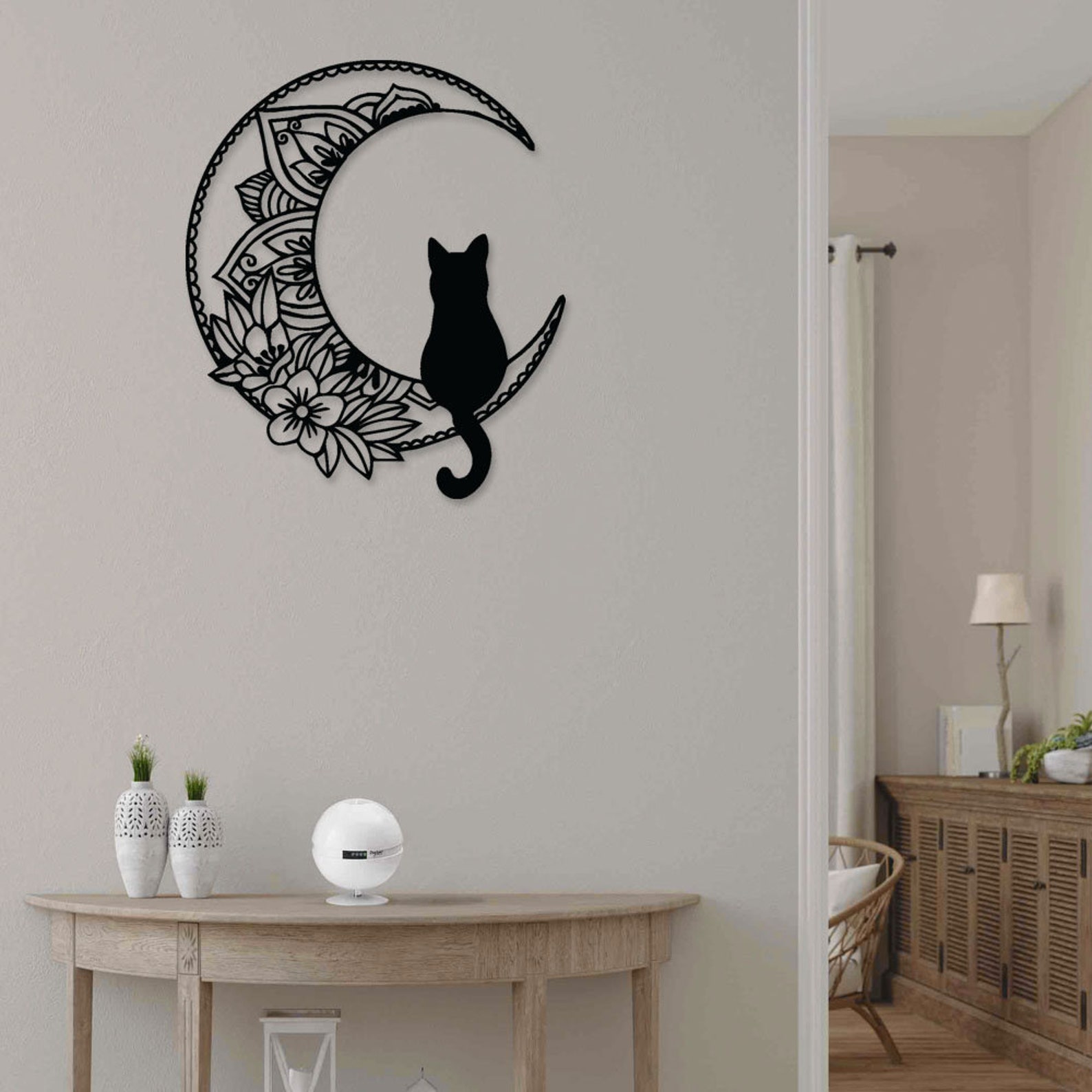 Black Cat On The Moon Metal Wall Art Cats Lover Sign Led Etsy