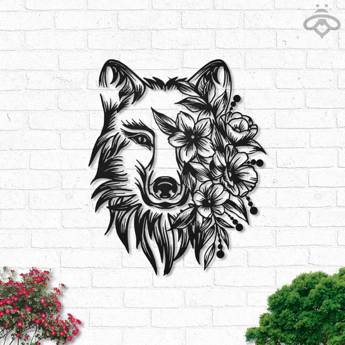 Floral Wolf Metal Wall Art With LED Lights Howling Wolf Black Etsy