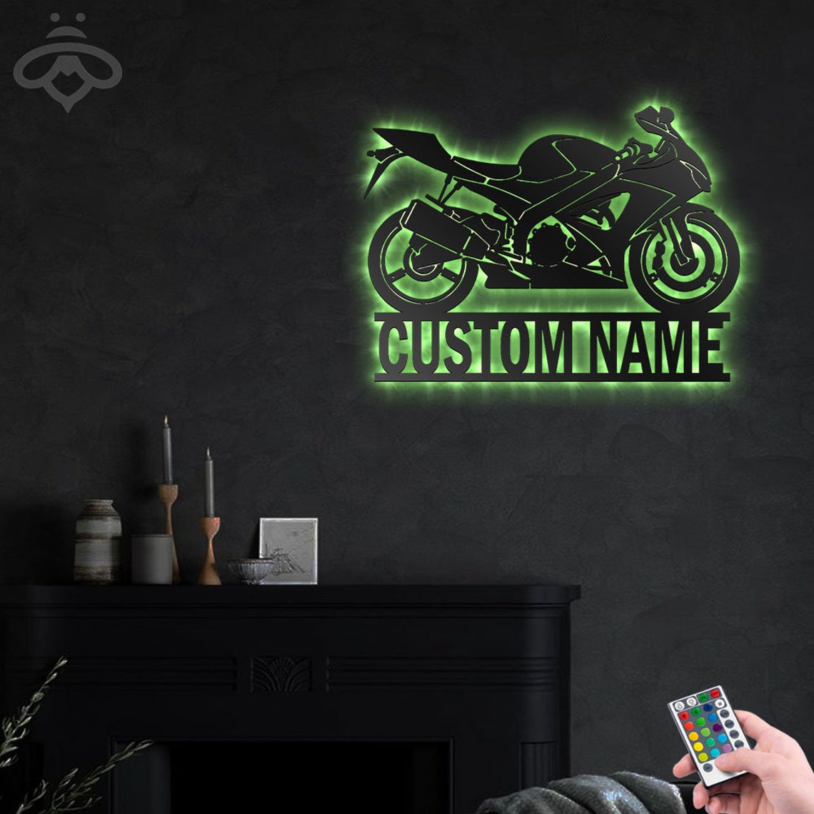 Custom Motorcycle Metal Wall Art With Led Lights Personalized Etsy