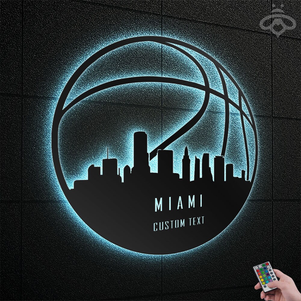 Custom Miami Basketball Metal Wall Art With Led Lights Etsy