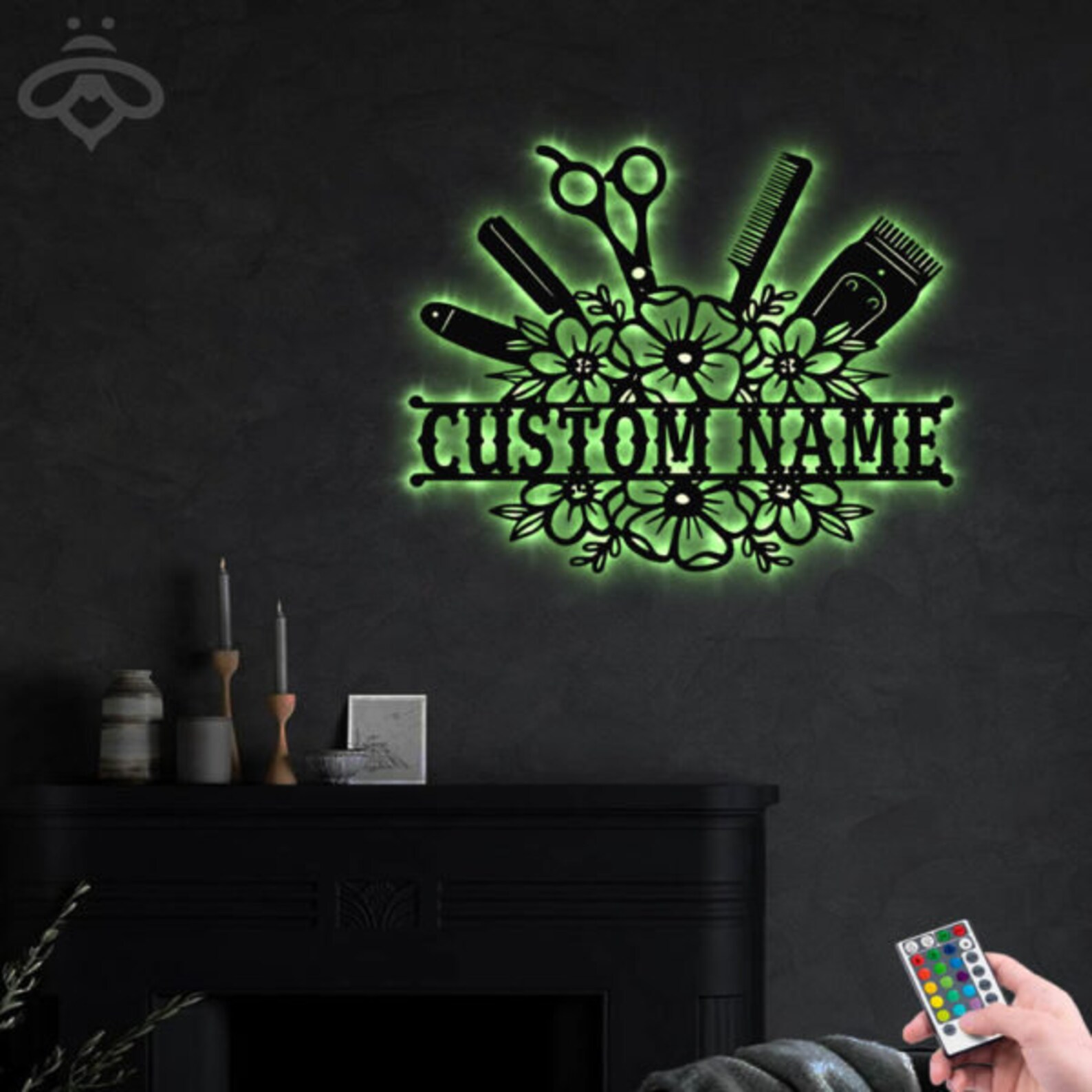 Custom Hair Salon Metal Wall Art With Led Lights Personalized Etsy