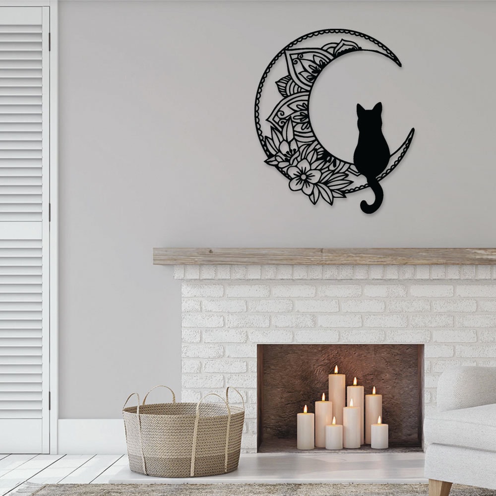 Black Cat On The Moon Metal Wall Art Cats Lover Sign Led Etsy