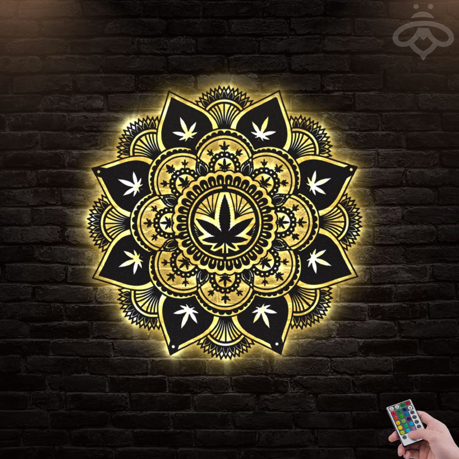 Weed Mandala Cannabis Metal Wall Art With Led Lights Etsy