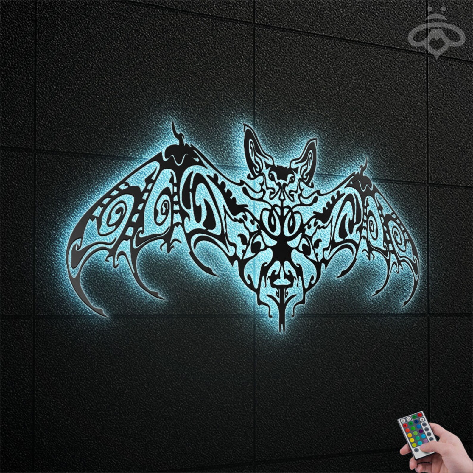 Floral Bat Metal Wall Art With Led Lights Halloween Bat Sign Etsy