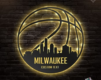 Custom Los Angeles Basketball Metal Wall Art With Led Lights With Lights, 24x24 Inches Sports Home Decor Personalized Player Name Sign Decoration 