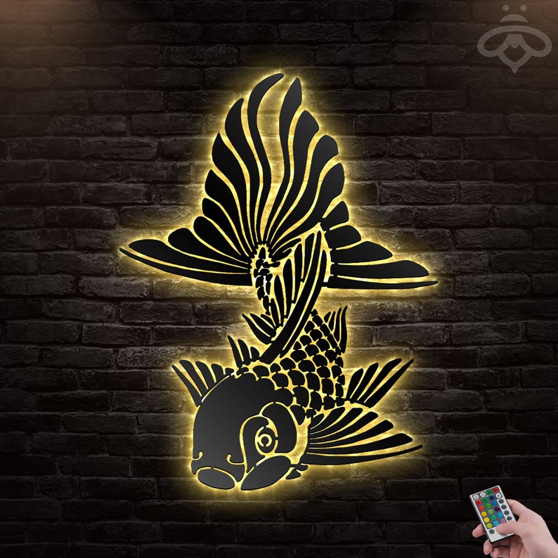 Goldfish Metal Wall Art With Led Lights Goldfish Lover Sign Etsy