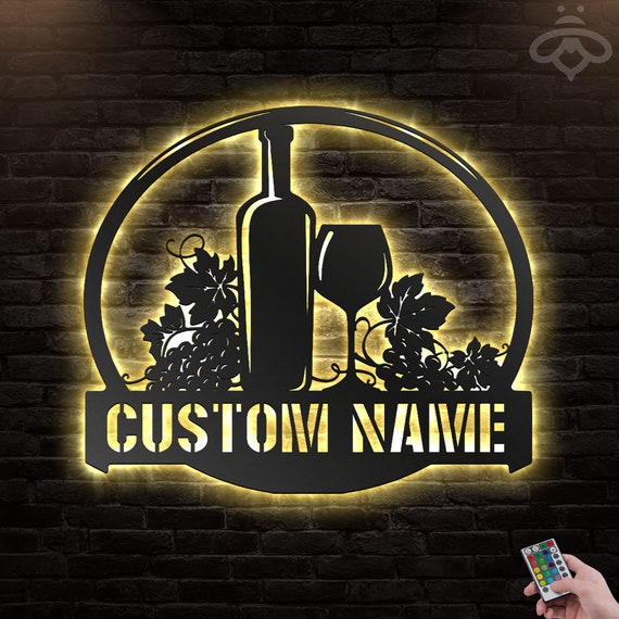 Custom Wine Metal Wall Art With Led Lights Personalized Wine Etsy