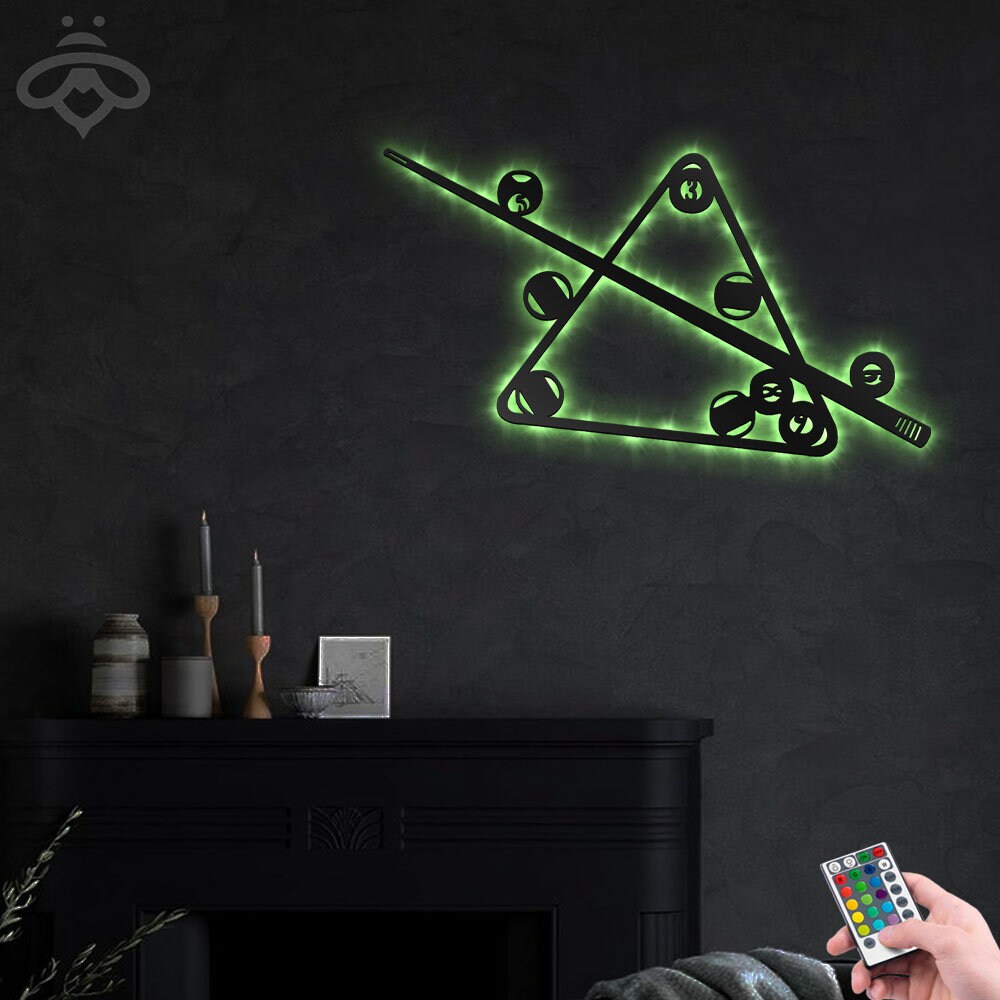 Billiards Metal Wall Art With Led Lights Billiards Room Sign Etsy