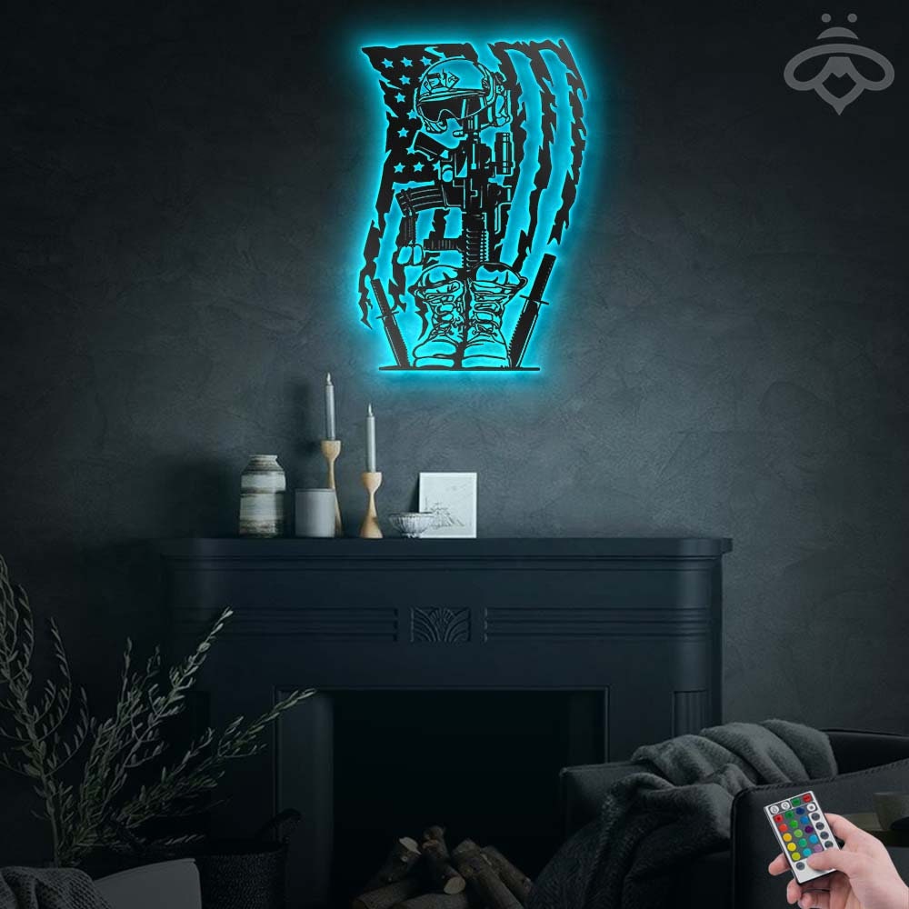 Wall Décor US Military Battle Cross Metal Wall Art With LED Lights