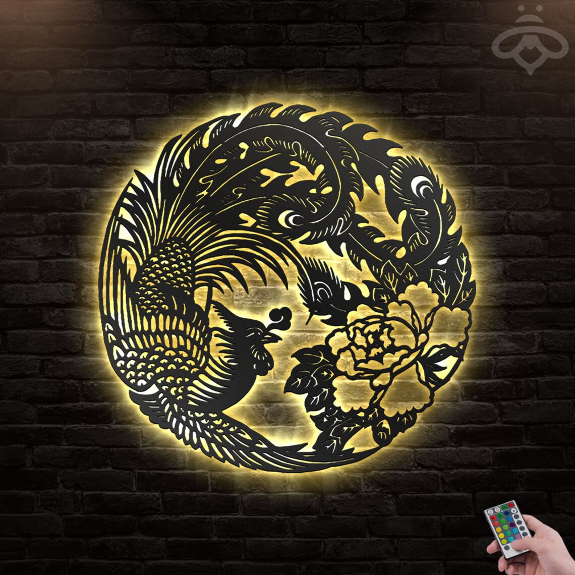 Phoenix Metal Wall Art With Led Lights Phoenix Bird Black Etsy