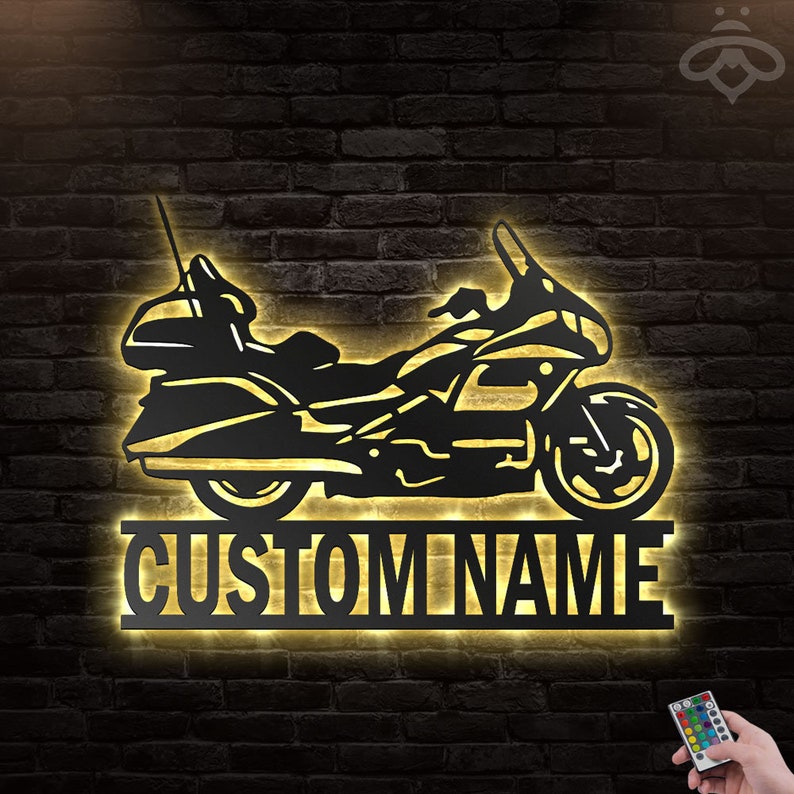 Custom Motorcycle Metal Wall Art With Led Lights Personalized Etsy