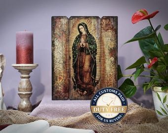 Ícone de Nossa Senhora de Guadalupe feito à mão, ícone Ikonen Icoon Ikone Icona, presente perfeito, imagem religiosa, ícone religioso.