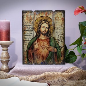 Icon Heart Of Jesus Christ hand made Ikonen Icoon Ikone perfect present, religious picture, wedding gift, baptism gift, First Communion gift
