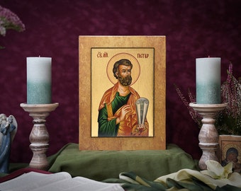 Icon  Saint Peter Hand made Ikonen Icoon  Ikone perfect present, religious picture, wedding gift, baptism gift, First Communion gift