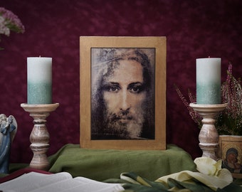 Icon JESUS CHRIST shroud of turin Hand made Ikonen Icoon perfect present religious picture, wedding gift, baptism gift, Communion gift