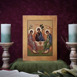 Icon HOLY TRINITY Hand made Ikonen Icoon  perfect present, religious picture, wedding gift, baptism gift, Communion gift