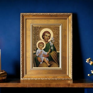 Painting Saint Joseph made Image Bild handmade icon, perfect present, religious picture, beautiful icon, religious icon