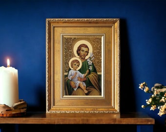 Painting Saint Joseph made Image Bild handmade icon, perfect present, religious picture, beautiful icon, religious icon