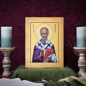 Icon SAINT NICHOLAS Hand made Ikonen Icoon Ikone Patron handmade icon, perfect present, religious picture, beautiful icon, religious icon