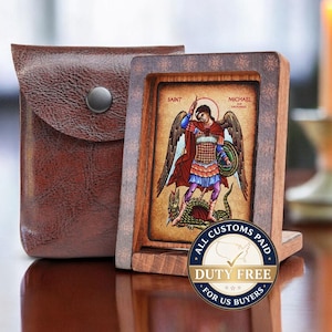 Icon travel ARCHANGEL MICHAL Hand made perfect present, religious picture, beautiful icon, religious icon, Baptism gift