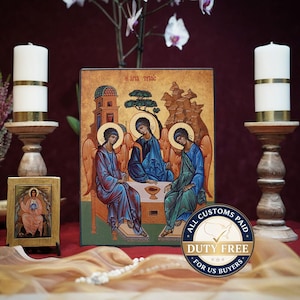 Icon HOLY TRINITY Hand made Ikonen Icoon  Ikone perfect present, religious picture, wedding gift, baptism gift, First Communion gift