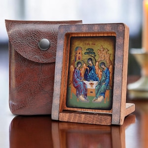 Icon travel HOLY TRINITY Hand made Ikonen Icoon  Ikone perfect present, religious picture, wedding gift, baptism gift, First Communion gift