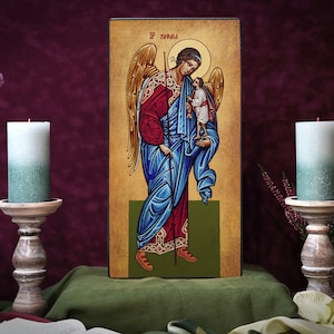 Icon ARCHANGEL RAPHAEL Rafael Hand made Ikonen Icoon Ikone Orthodox perfect present, religious picture, wedding gift, porte icone