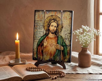 Sagrado Coração de Jesus - Arte de Parede Católica, Arte Cristã, Jesus é Rei, Decoração de Interiores, Ícone Ortodoxo