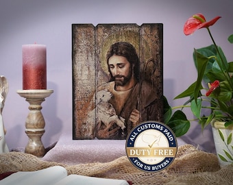 O ícone de Jesus Cristo Bom Pastor é um presente perfeito, uma imagem religiosa, um presente de casamento, um presente de batismo ou um presente de Primeira Comunhão.