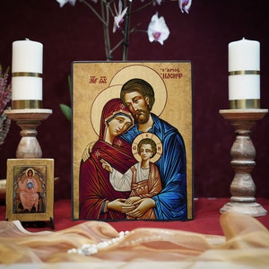 Icon HOLY FAMILY Hand made Ikonen Icoon  perfect present, religious picture, wedding gift, confirmation gift