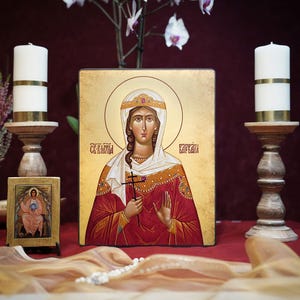 Icon SAINT BARBARA Hand made Ikonen Icoon  Ikone Patron perfect present, religious picture, wedding gift, baptism gift, First Communion gift