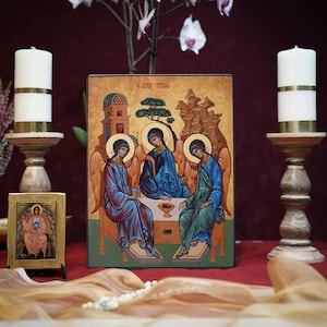 Icon HOLY TRINITY Hand made Ikonen Icoon  Ikone perfect present, religious picture, wedding gift, baptism gift, First Communion gift
