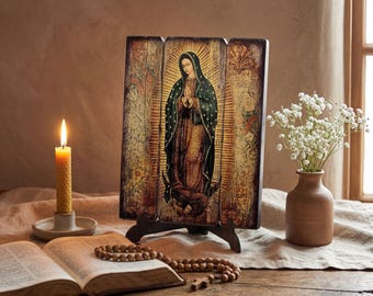 Icona ortodossa di Nostra Signora di Guadalupe, arte murale cattolica, opera d'arte cristiana, Vergine Maria, arredamento religioso per la casa, Virgen de Guadalupe