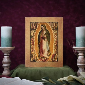 Icon LADY OF GUADALUPE Hand made Ikonen perfect present, religious picture, beautiful icon, religious icon, Baptism gift
