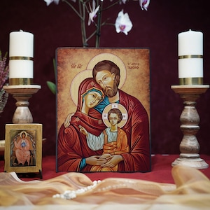 Icon HOLY FAMILY Hand made Ikonen Icoon  Ikone perfect present, religious picture, beautiful icon, religious icon, wedding gift