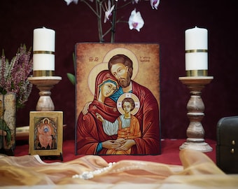 Icon HOLY FAMILY Hand made Ikonen Icoon  Ikone perfect present, religious picture, beautiful icon, religious icon, wedding gift
